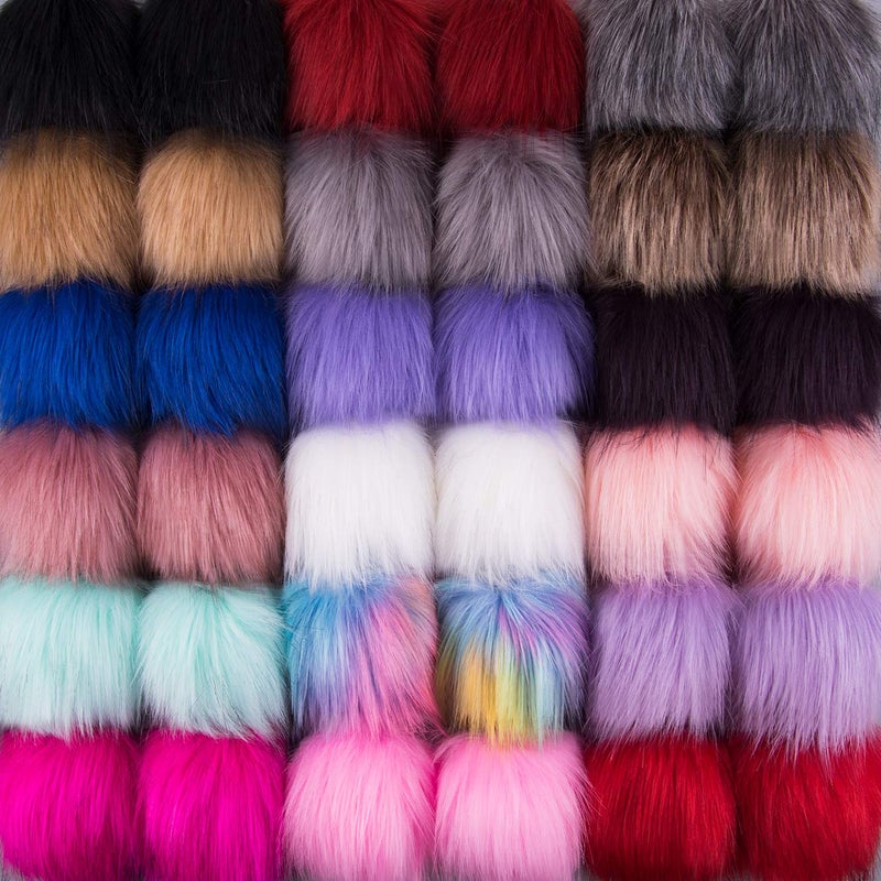 SIQUK 36 Pieces Faux Fur Pom Pom Balls DIY Faux Fox Fur Fluffy Pom Pom with Elastic Loop for Hats Scarves Gloves Bags Accessories(18 Bright Colors  2 Pcs for Each Color) - Image 1